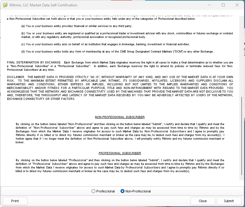Select Non-Professional market data status to avoid additional fees