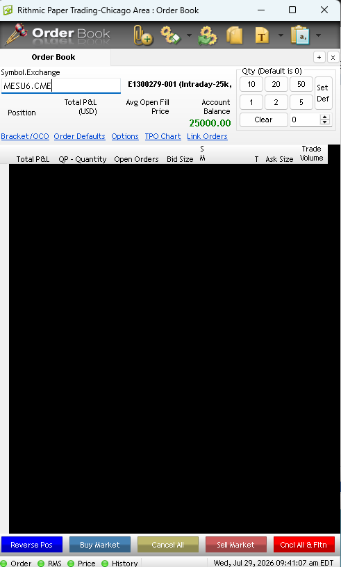 Enter trading symbol and press Enter in Rithmic